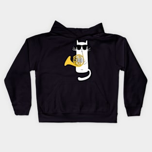 Cat ing Sun Playing French Horn Kids Hoodie